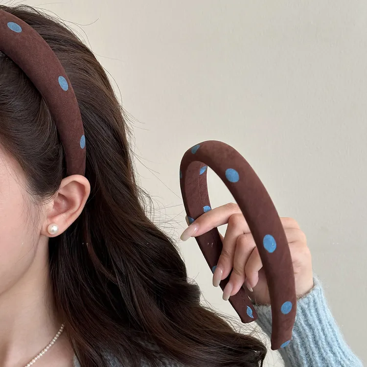 秋冬毛绒蓝色波点发箍女2025新款宽边高颅顶头箍时尚洋气发卡发饰