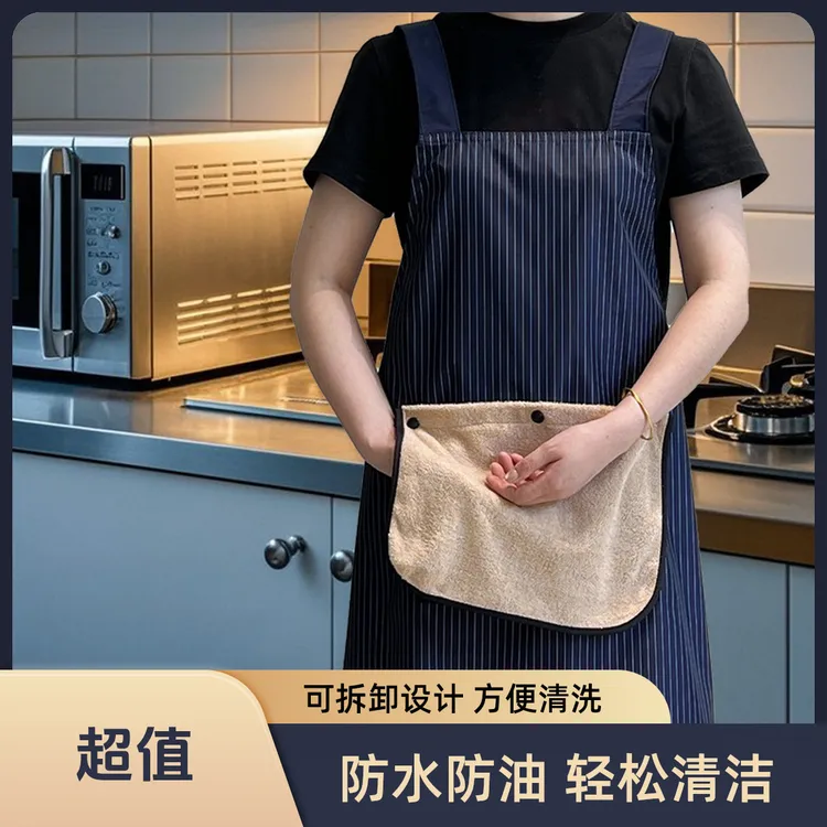 2025年新款可拆卸加厚擦手巾围裙防水防油男女高级感年轻家用厨房