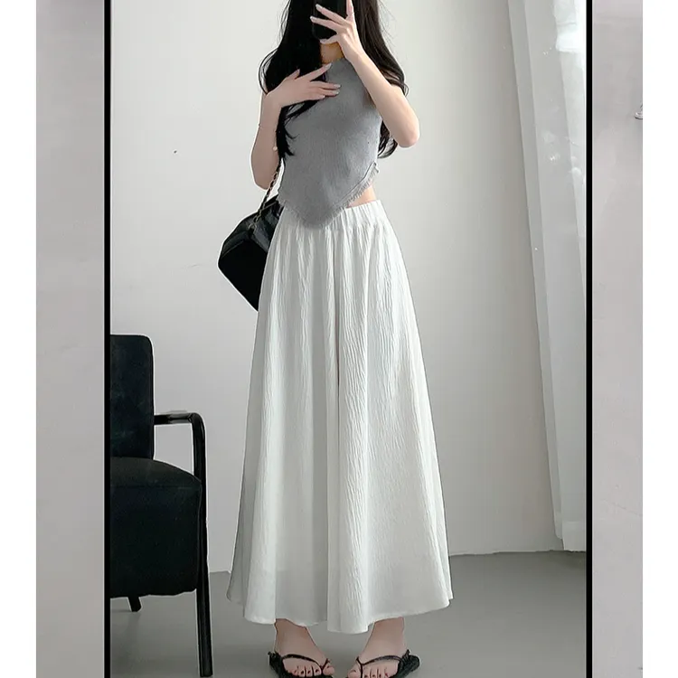 鑫鑫同学白色半身裙裤女春夏学院风垂坠感高腰A字大摆裙休闲长裙