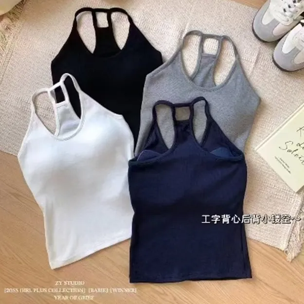 海边挂脖露背修身显瘦小吊带无袖套头背心女白色美背内搭打底上衣