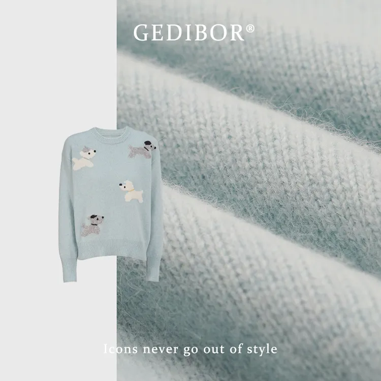 反季清仓！【GEDIBOR】“比熊”重磅浣熊绒手工挂毛小狗刺绣针织上衣