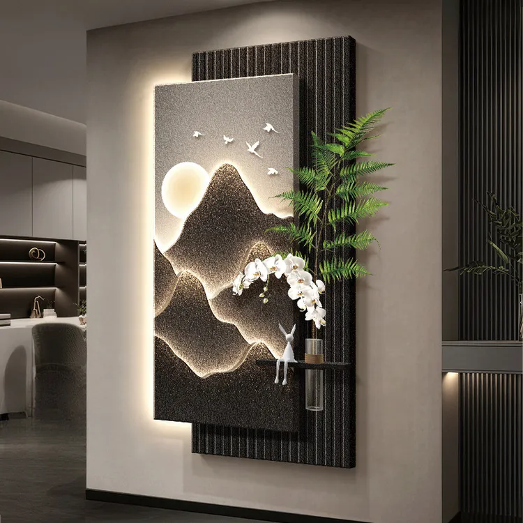 现代轻奢玄关装饰画 划水培绿植背有靠山入户正对门挂画 划高级感