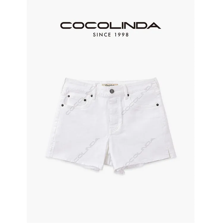 COCOLINDA ‘棉质’“美式穿搭”欧版白色显瘦毛边牛仔短裤N5224