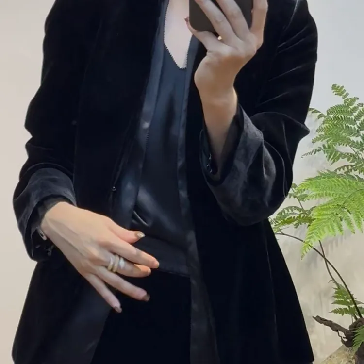 TANTAN 秋季气质百搭显瘦高级感真丝丝绒西装外套2789