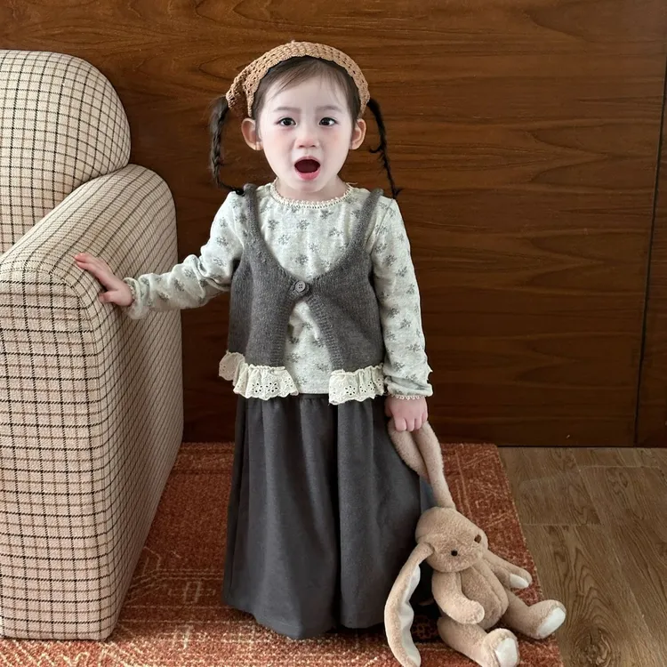 2025春秋童装女童马甲套装秋季新款洋气韩版时髦儿童娃娃衫三件套