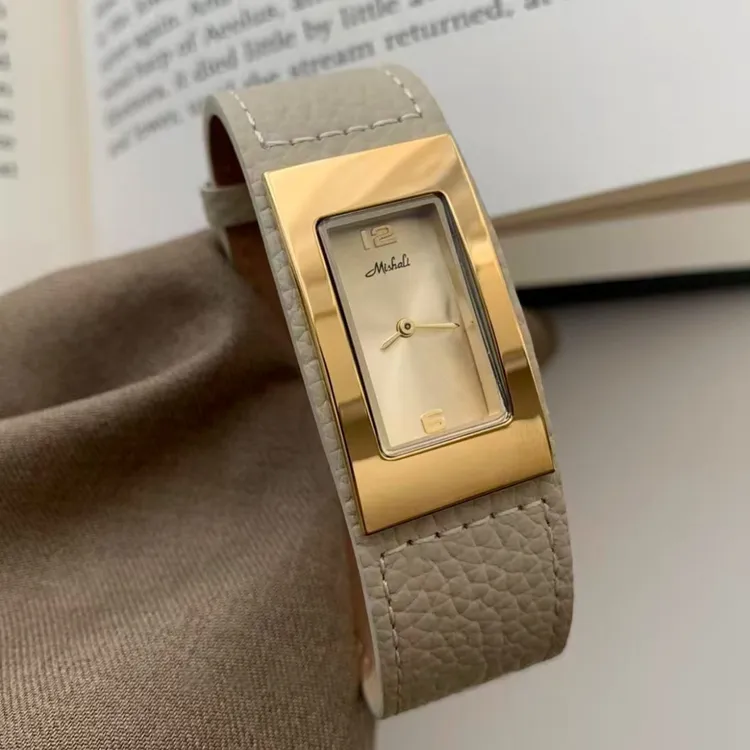 高级简约时尚通勤方表盘真皮设计感银色ins金色石英手表25036腕表