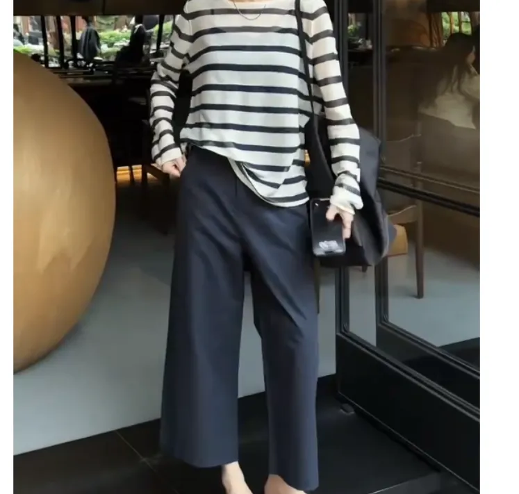 2025春季新款时尚女装网红气质爆款赫本风条纹上衣裤子女G
