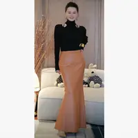 璇知物晚宴皮裙叶桔色