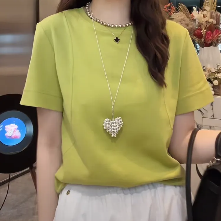 设计感基础款简约百搭短袖T恤2025夏季新款时尚浅色薄款显瘦上衣