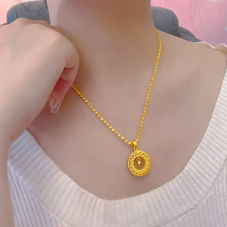 铜合金项链 ['双11好物']《韵系列》水波链平安扣蹦迪珠项链气质