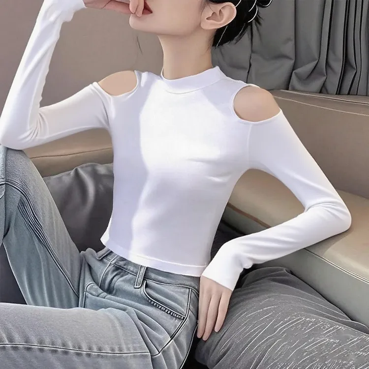 露肩长袖上衣短款内搭秋装女款爆款2025新款女生秋冬衣服内搭