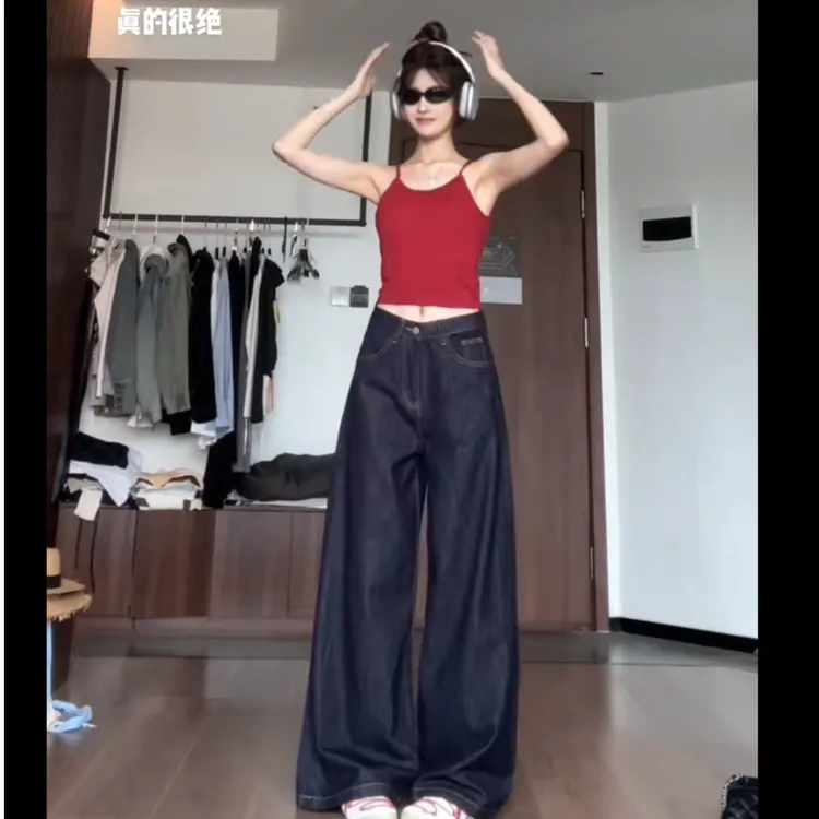 阔腿裤宽松裤防褪色牛仔原色牛仔胖MM舒适牛仔裤秋季新款百搭显瘦