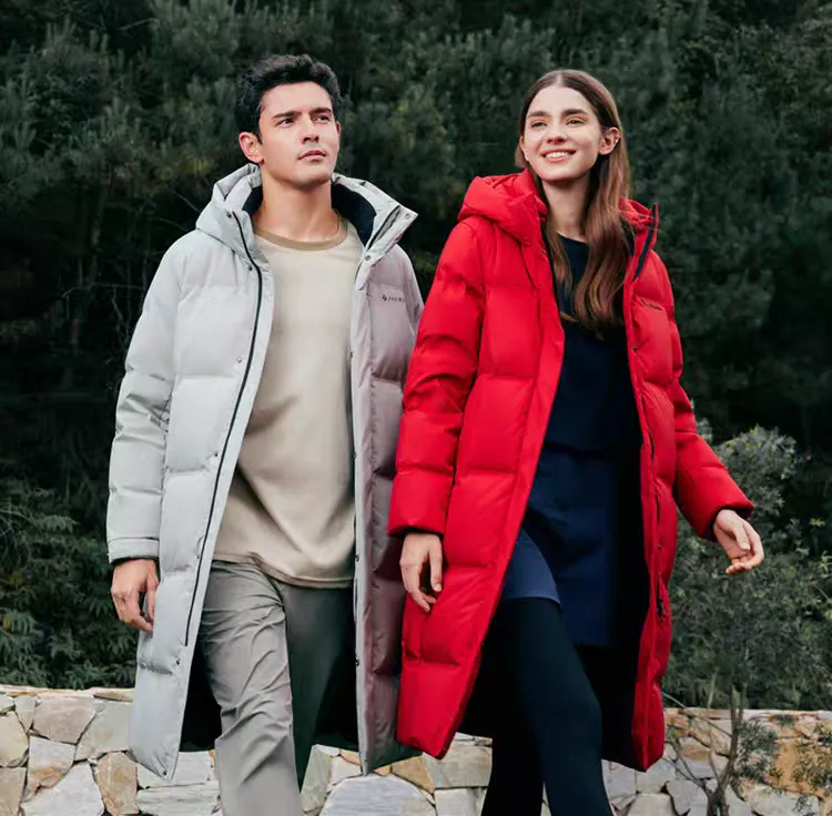 JIEAO/杰奥户外极寒保暖女士中长过膝鹅绒加厚连帽羽绒服商场同款