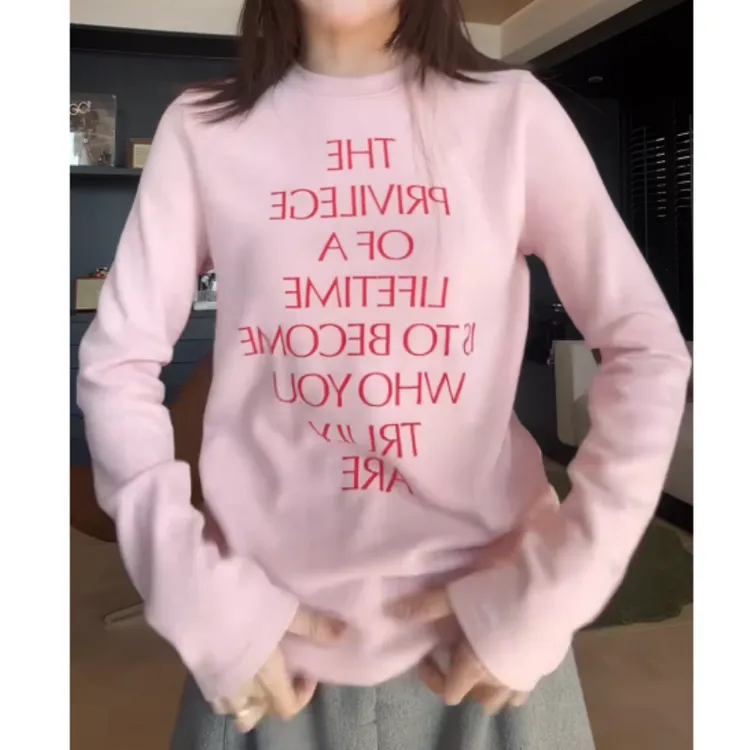 【晴雪暖光】高级感字母印花双面磨毛百搭圆领保暖上衣LK2508378