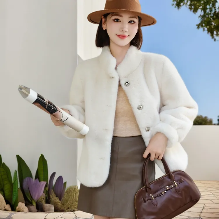 人造皮草 气质网红女士立领小香风人造皮草宽松百搭短款洋气冬季