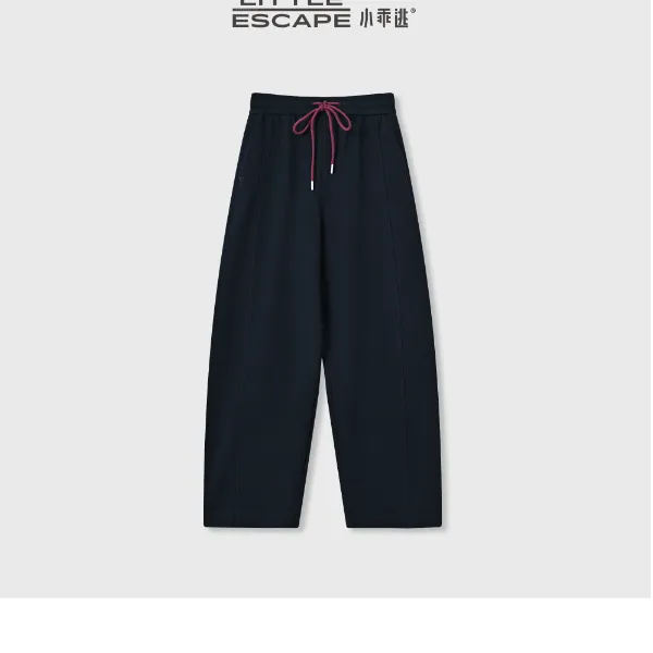 小乖逃白色长裤紫色红色圆头腰绳休闲裤松紧羊细毛长裤腰DD58811