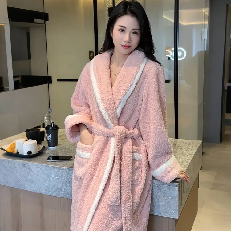 冬季半边绒睡袍女秋冬长款睡衣情侣加厚软绵绵睡袍加绒家居服男士