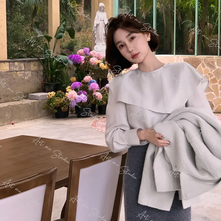 【ART ME】不规则荷叶边艺术感清冷可拆莱赛尔法式衬衫w2042w1