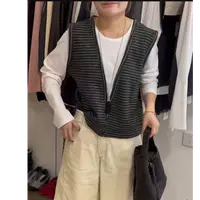 25120•条纹假两件 SY# 秋季圆领假两件条纹针织上衣•