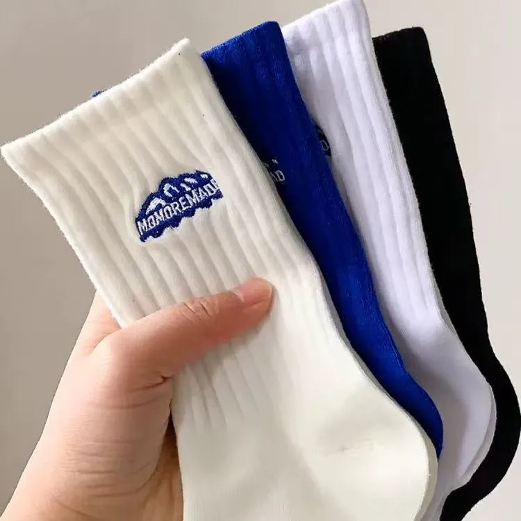 袜子男春秋中筒袜防臭透气ins潮流运动袜雪山刺绣篮球袜男士长袜