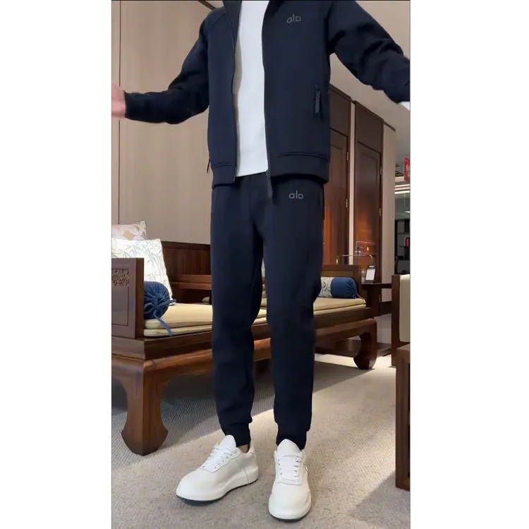 秋季男士时尚休闲运动百搭针织连帽开衫两件套-2566             