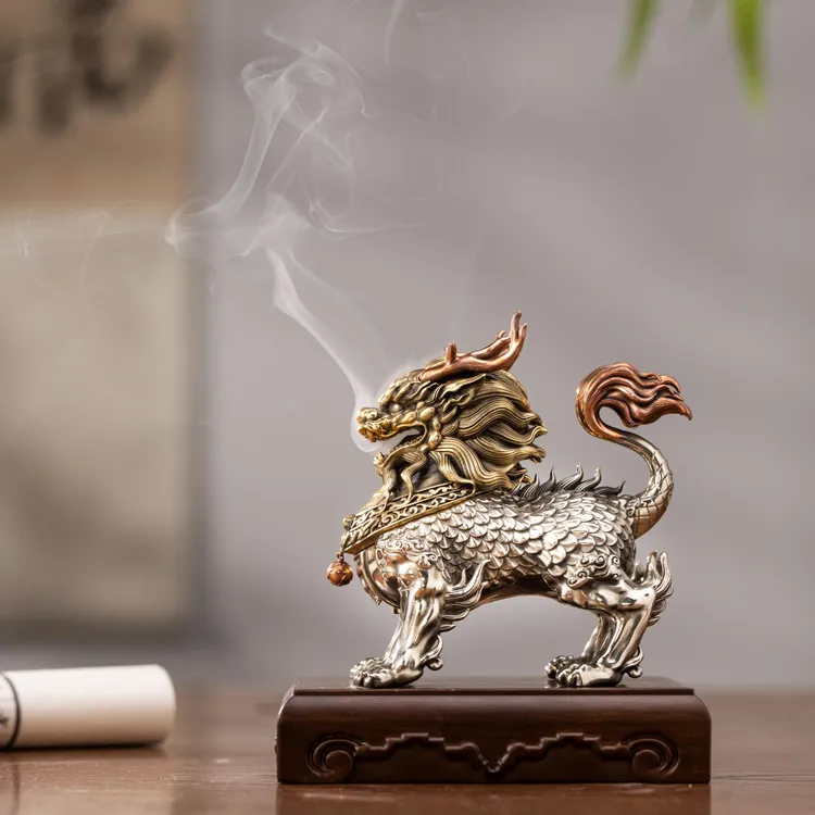 巧生炉白铜麒麟 冠丞恭造 熏香家用送礼手工仿古铜器铜炉经典文玩