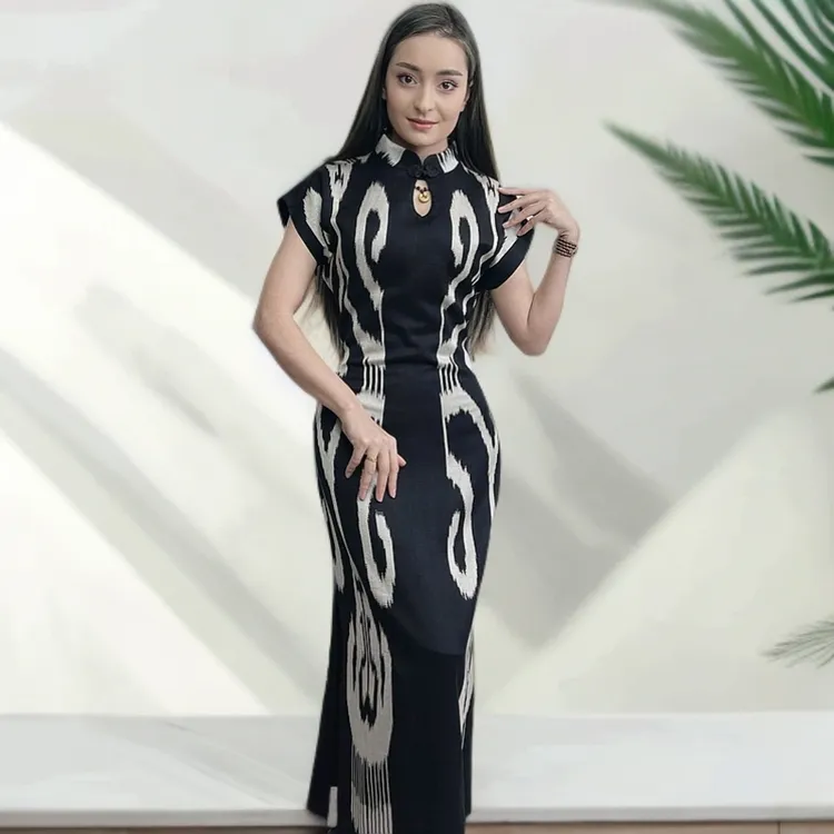 ZOKAL艾特莱斯花式同款黑色修身气质时尚连衣裙女士秋冬中长款