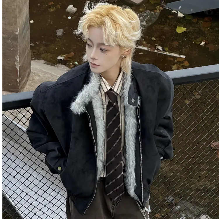 狼王座山雕冬日爆款加绒加厚PU皮棉衣男抗寒高端重磅情侣棉服外套