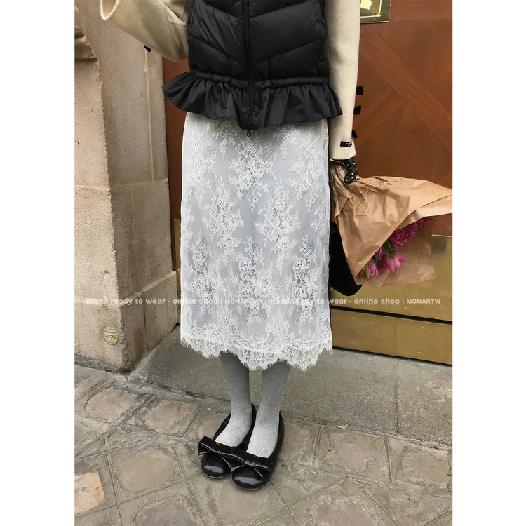 【Mona张绮贤】MONA蕾丝极简百搭高腰半裙 O123G09278