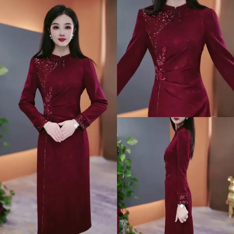 冬季加绒加厚连衣裙2025秋季气质韩版显瘦百搭收腰裙子YX25K3153