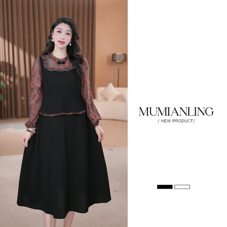 2025年秋季新款显瘦大码遮肉洋气长袖女装休闲气质连衣裙ZB7735