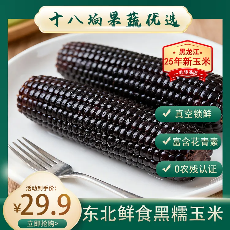 25年头茬东北黑土地黑糯玉米香甜软糯玉米10支6-8斤【试吃2根】