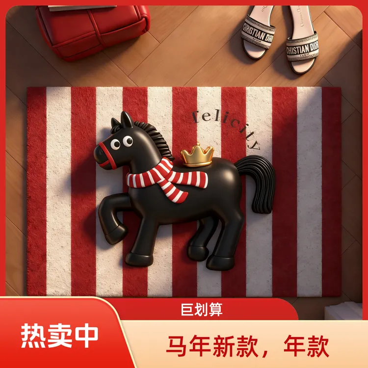 马年喜庆红色硅藻泥入户门垫家用防滑吸水耐脏地垫卫生间简约玄关