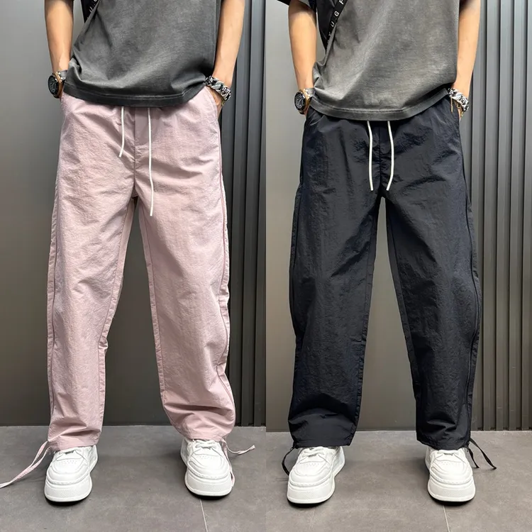 2025纯色垂感冰丝速干裤男士潮流百搭休闲裤痞帅春夏直筒阔腿长裤