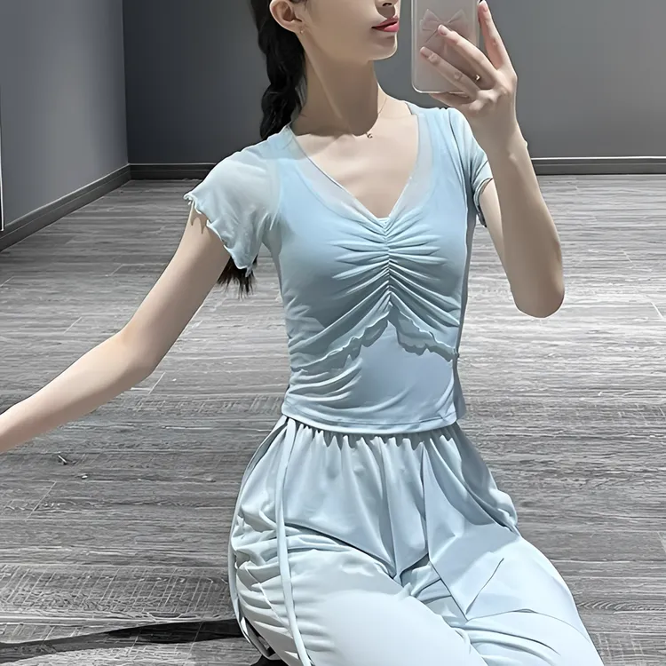 古典舞服装舞蹈上衣女款新款中国舞练功服短袖现代芭蕾形体训练服