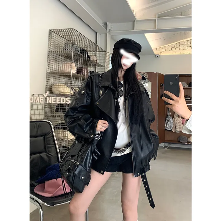 秋冬季新款百搭韩版夹克帅气机车服炸街上衣黑色皮衣休闲外套女潮