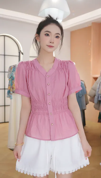 Z8632夏装衬衣女士高端时尚洋气百搭宽松拼接小衫女