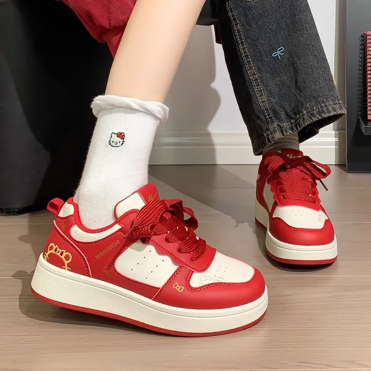 回力爆款酒红色KT猫板鞋女厚底小白鞋2025秋冬新款百搭女休闲鞋子