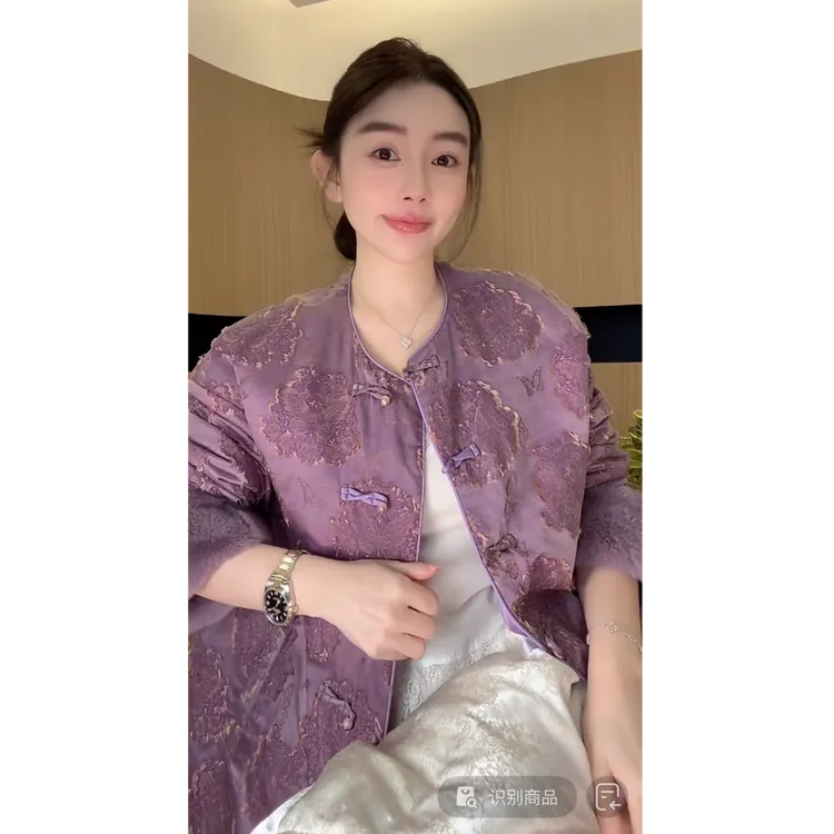 ZHUIMU.【花间蝶语】新中式国风袖口獭兔毛提花棉服ZM1187