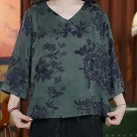 清花 重磅薄款长袖V领提花上衣斜襟中袖圆领花色