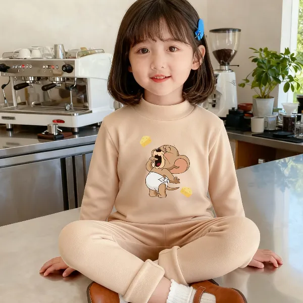 半高领德绒女童秋衣秋裤套装中领磨毛打底儿童保暖内衣女中大童