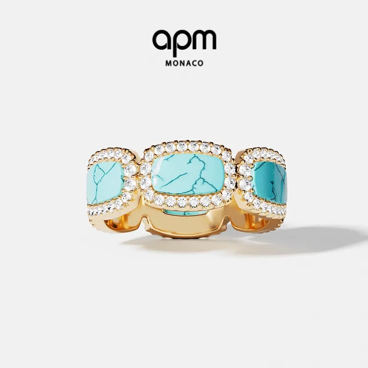 [新品]APM Monaco 湖蓝色戒指典雅高贵饰品高级感氛围感对戒时尚