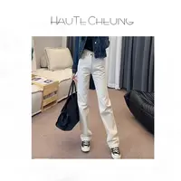  本白色极简主义者 百搭时尚 中高腰直筒显瘦牛仔裤 B002