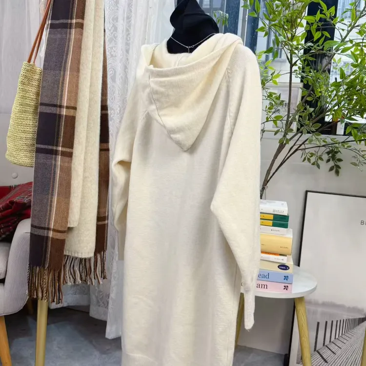 韩系复古慵懒风别致连帽针织开衫女长款2026早春新款洋气时尚外套