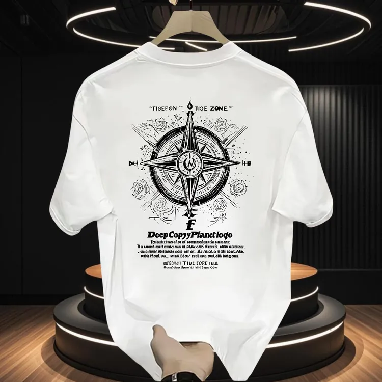 美式夏季时尚凉感丝光棉短袖修身圆领T恤男薄款潮流印花上衣半袖