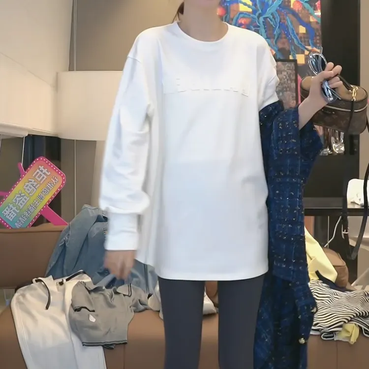【云感打底】春季新款小众设计感简约贴布字母刺绣长袖T恤LK2501567