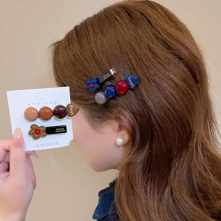 韩系撞色花朵一字夹甜美刘海侧边夹2025新款发夹前额发卡鸭嘴夹