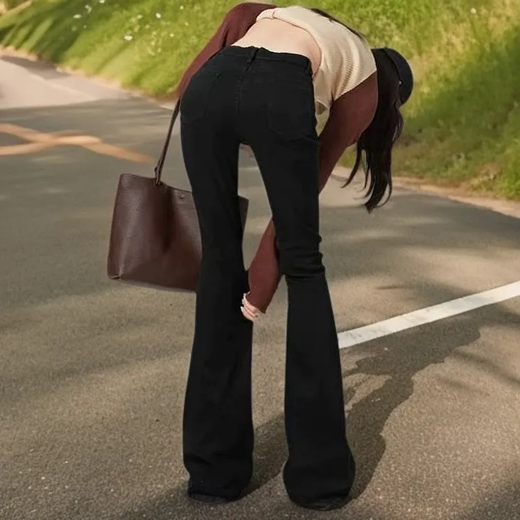 高腰夏季微喇牛仔裤胖mm女士大码阔腿牛仔裤女夏款薄款弹力喇叭裤