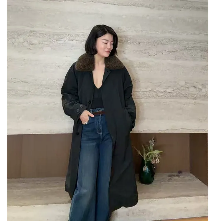 TANTAN 时尚气质宽松毛领中长款秋冬鹅绒服外套3473