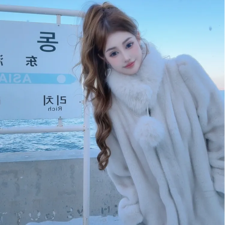 人造皮草 高个子冬季新款韩系风北海道之恋 超长款宽松环保毛外套